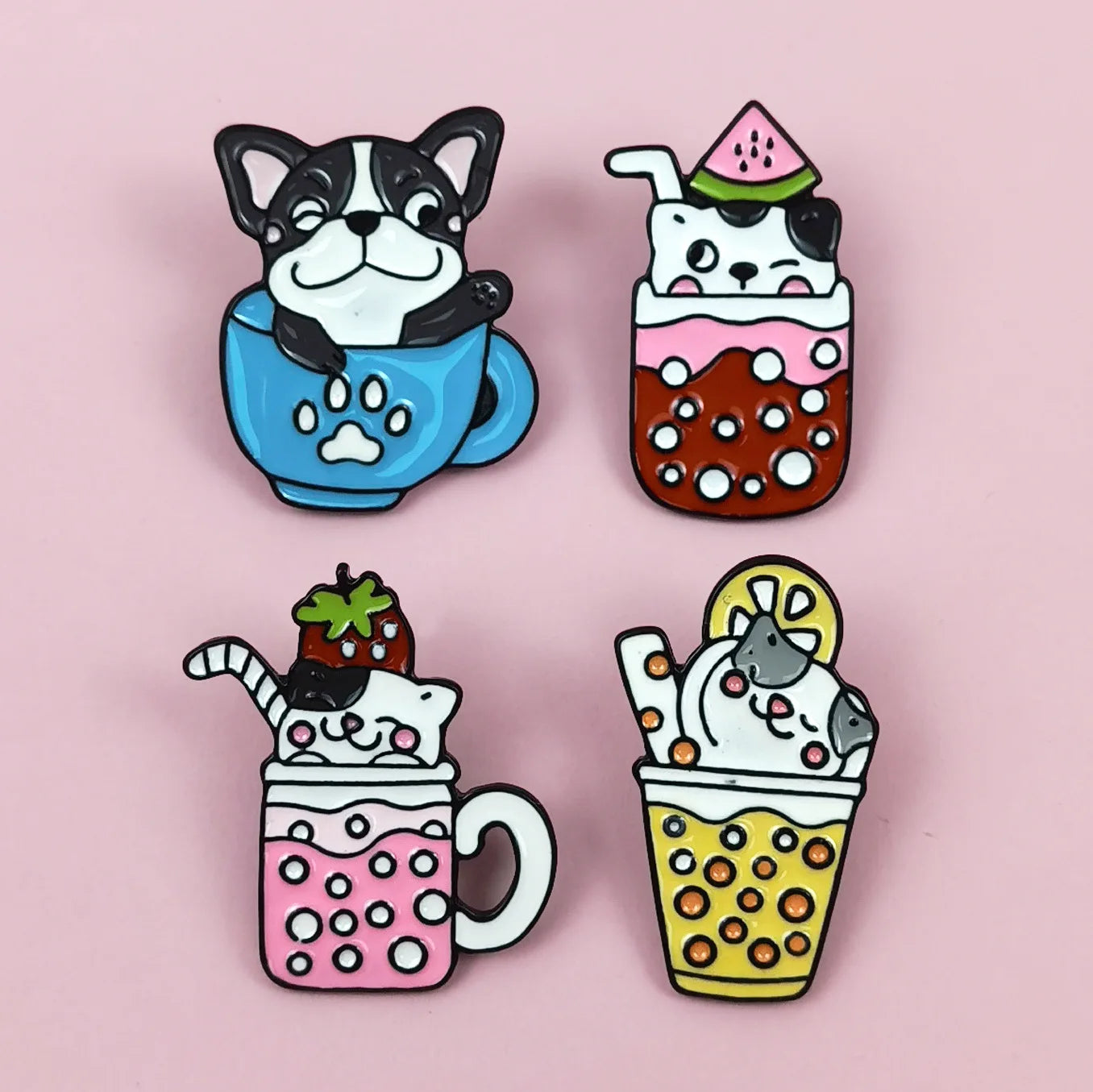 China Manufacture Watermelon Strawberry Lemon Badges Cute Cartoon Anime Cat Dog Milk Tea Cup Lapel Soft Enamel Lapel Pin