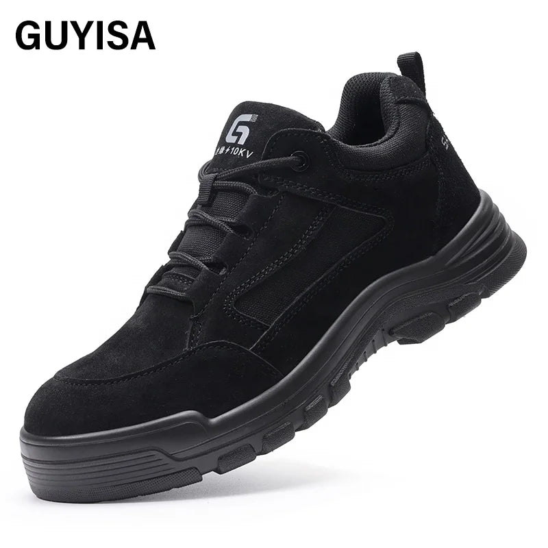 GUYISA Black Faux Suede 10KV Insulated Anti - Smash Anti - Pierce Foot protection Shoes