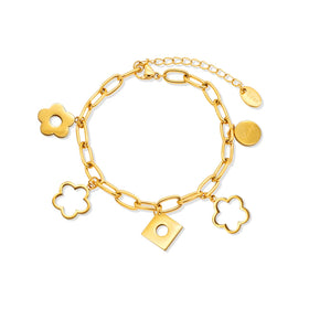 Chris April 316L Stainless Steel Chunky Hollow Out 18k Good Plated Flowers Link Charms Bracelets