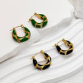 Customized OEM  Stock Women Hiphop Trendy 18k Gold Plated Enamel Letter Earrings Multicolor Stainless Steel Stud Fashion Jewelry