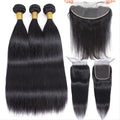Wholesale 100% Virgin Human Hair Extensions Raw Cuticle Aligned Mink Brazilian Hair Straight 3 Bundles with Lace Frontal Closure