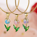 Vintage Rose Tulip Choker Necklace Women Wedding Jewelry Gold Plated Snake Chain Flower Enamel Pendant Lady Party Necklace Gift