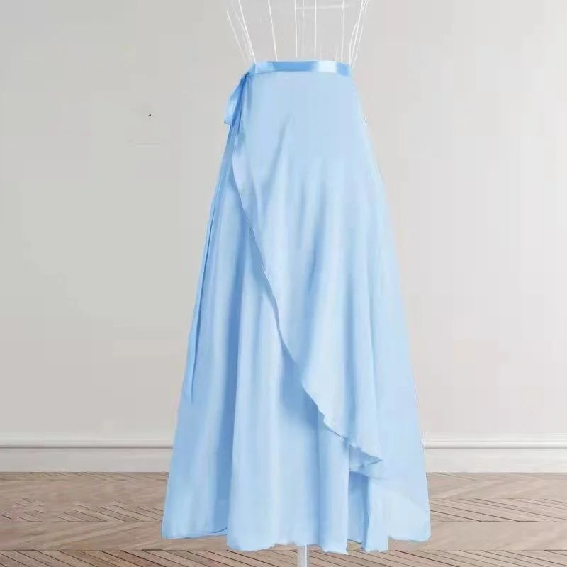 Adult Blue Long Dance Ballet Chiffon Skirt Elastic Belt Performance Princess Skirt Dancing