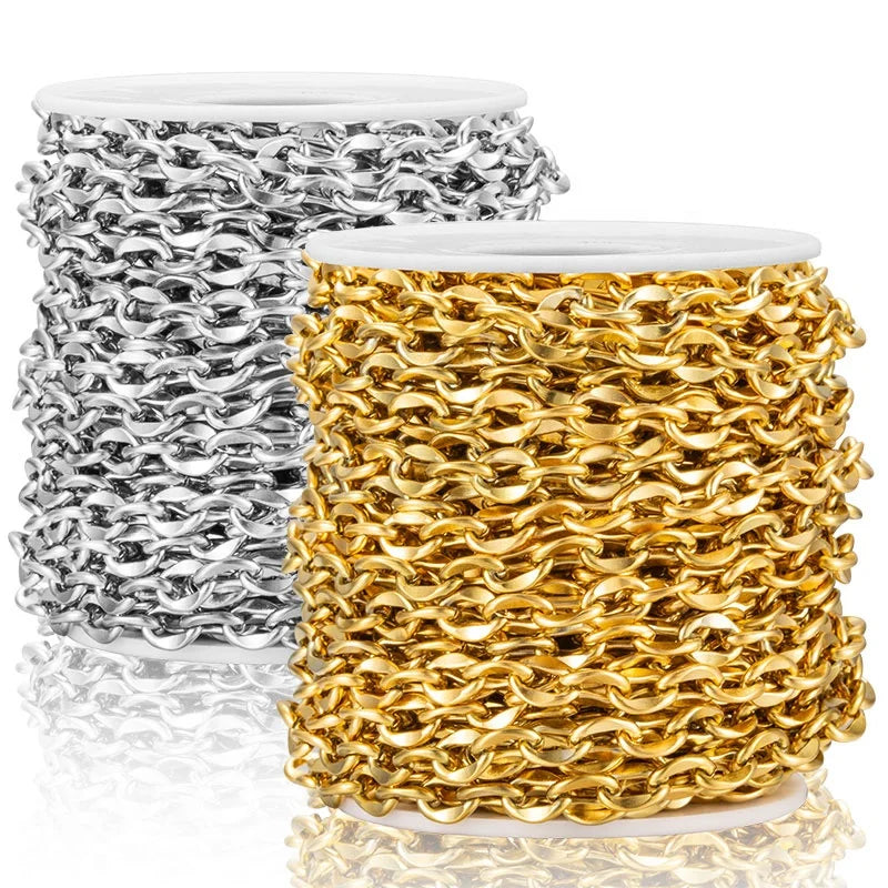 Basic Stainless Steel Curb Link Chain Chokers Vintage Gold Color Cuban Chain Necklace for DIY Jewelry Accessories