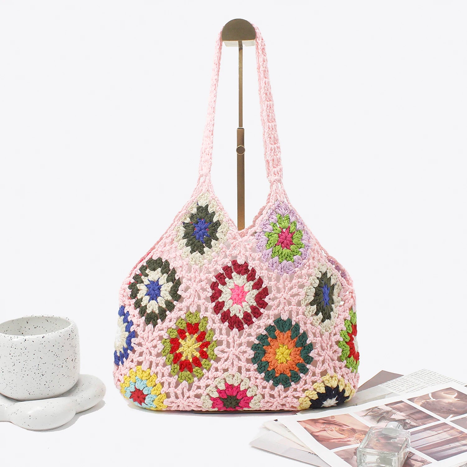 Wholesale Bohemian Style National Characteristic Style Handmade Flowers Crochet Handbags Women's Purse Pocket for Daily Use