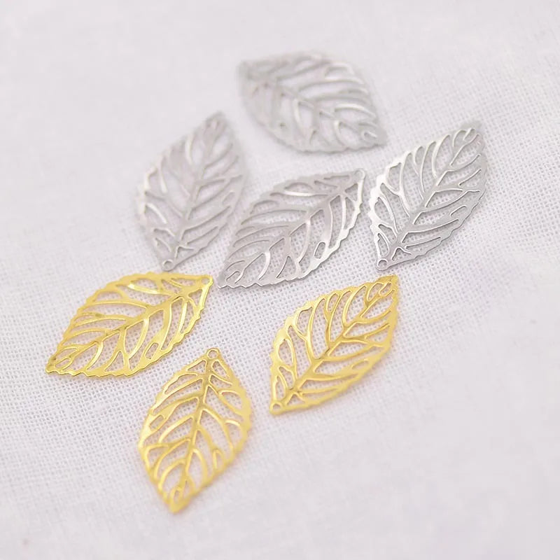 18 Gold Plated Stainless Steel Leaf Charms Handmade DIY Charms for Bracelets & Pendant Jewelry Making Accessories 17.5mm*23.5mm