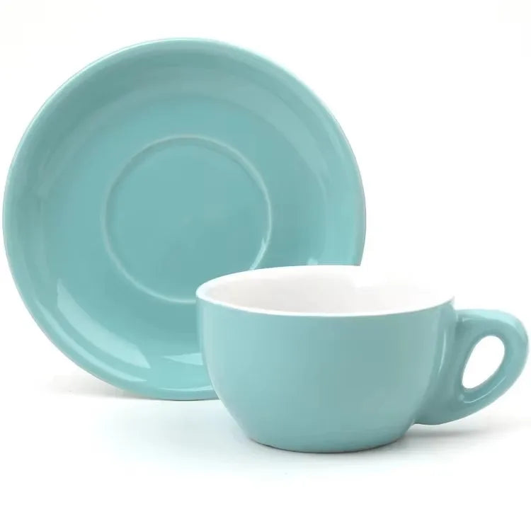 Customized  Coffee Cup and Dish Set with Colored Glazed Ceramic 200ml Red/White/Light Blue Suitable Afternoon Tea