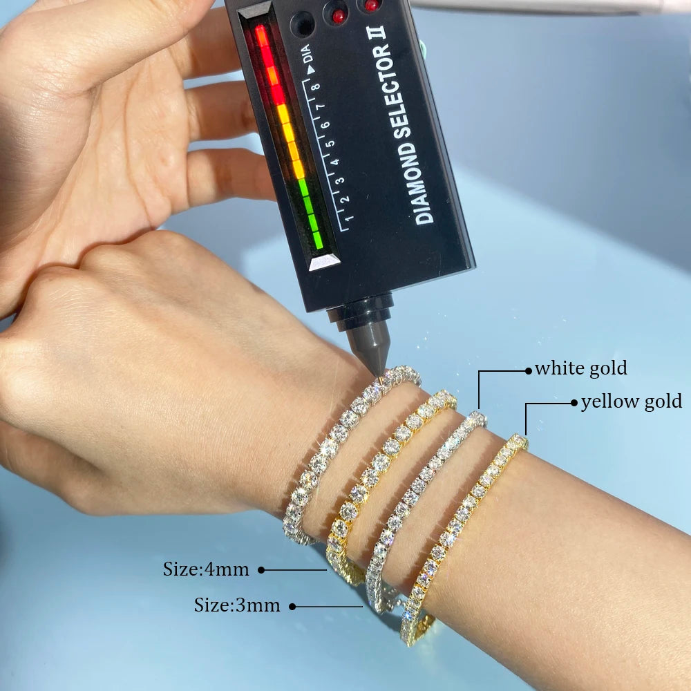 Hip Hop Jewelry Pass Diamond Tester 2mm 3mm 4mm 5mm 6.5mm 925 Silver Iced Out VVS Moissanite Diamond Tennis Chain Bracelet