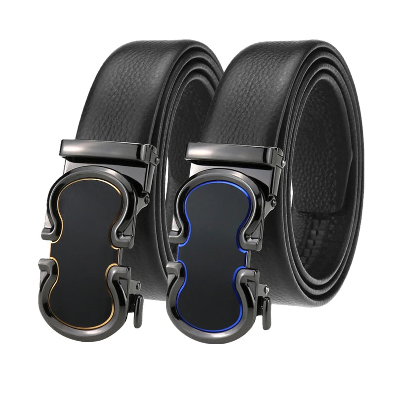 LQbelt Factory Full Grain Leather Belts for Men Automatic Buckle Cowhide Genuine Leather Ratchet Belt Male Custom logo
