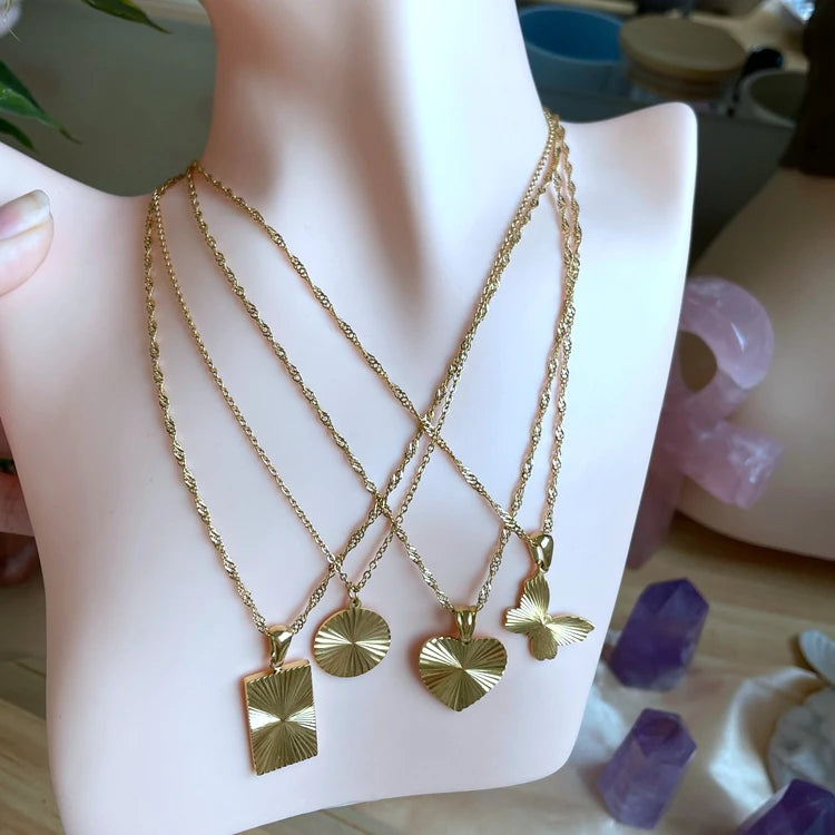 Jialin 18k Ins Gold Plated New Design Stainless Steel Butterfly Heart Square Pendant Women Fashion Choker Necklace