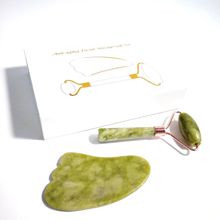 Diy Crystal Hot Sell 2 in 1 Vibrating Jade Facial Massager Roller Set Electric Xiuyan Jade Roller for Face