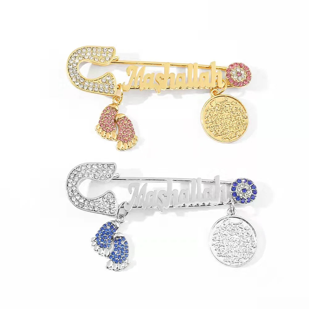 Rhinestone Brooch Religious Text Mashallah Zircon Brooch Pin Muslim Allah Pin Muslimah Brooch