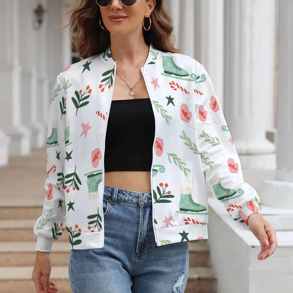 Print on Demand Women's Bomber Jacket Zipper up Sublimated Printing Jacket Baseball Women Clothes Coat Blank Varsity Jacket