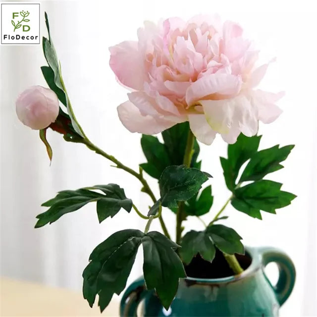 2 Heads Artificial Big Peony Silk Flower Blush Pink Wedding Table Center Piece Party Home Decoration