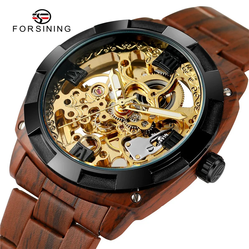 Forsining 207A Chic Skeleton Automatic Mechanical Man Watches Waterproof Transparent Stainless Steel Fashion Band Watch