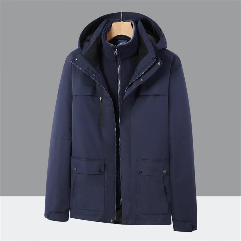 A612 Unisex 3-in-1 Outdoor Workwear Jacket Waterproof Thermal Coat with Thickened Fleece Customizable Logo Winter XL Size