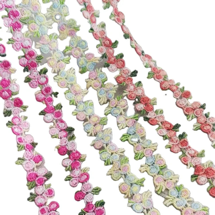 Wholesale 2cm Garment Accessory Floral Ribbon Trim Embroidered Lace Ribbon Flower Embroidery Lace Trim for Hair Ornament
