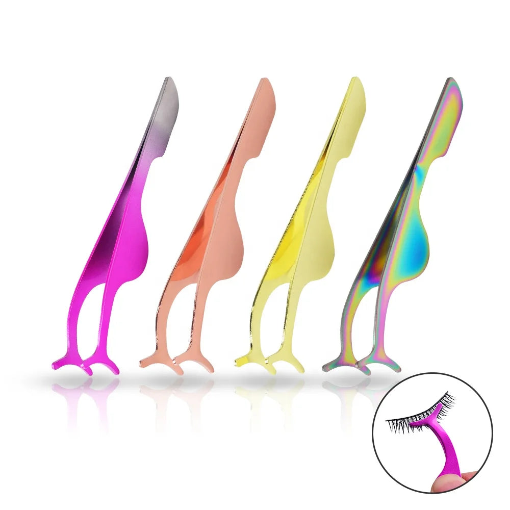 Hot False Eyelash Tweezers Fake Eye Lash Applicator Eyelash Extension Curler Nipper Auxiliary Clip Clamp Makeup Forceps Tools