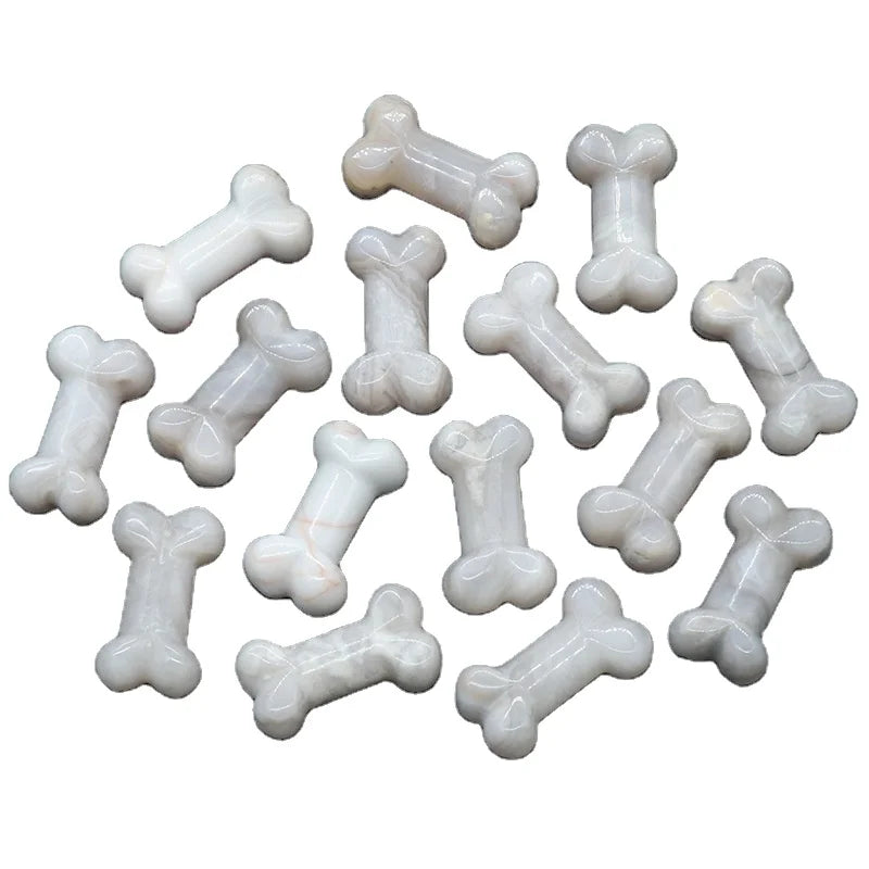 DIY Dog Bone Shape Sculpture Stone Natural Crystal Healing Crafts Animal Bone Statue Carved White Crazy Agate Healing Folk Craft
