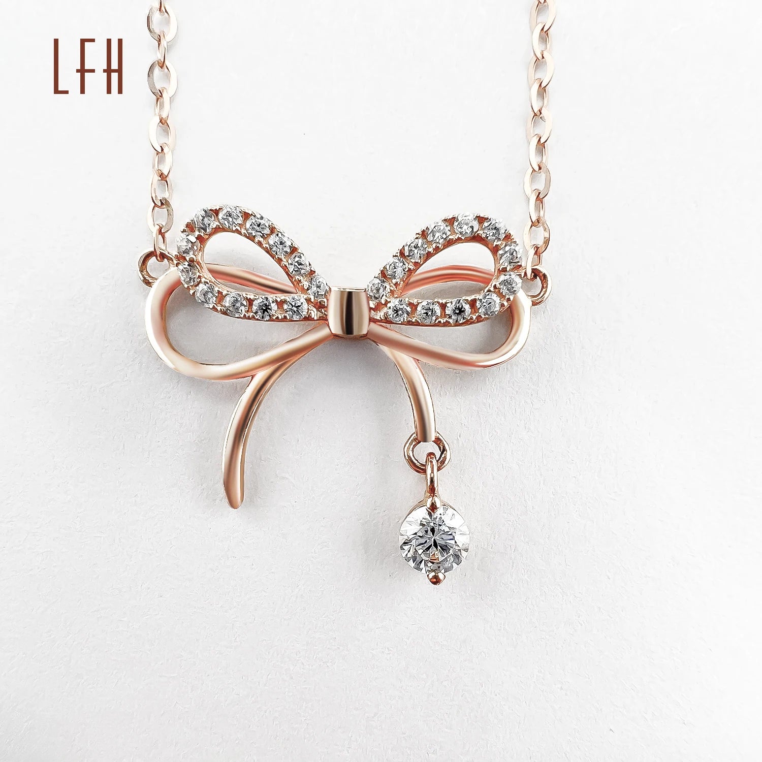 Bowknot Shape Girl Pendant Necklace Trendy Clavlcle Chain Necklace Exquisite Statement Necklace Au750 Gold 18k Real