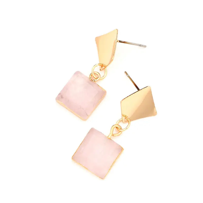 Fashion Trend Jewelry Gem Square Gold Plated Earrings Promotion Natural Stone Drop Earrings