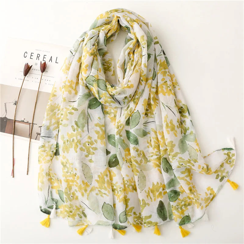 Zifeng OEM Bufandas Mujer De Senten Cotton Linen Tassel Printed Shawl