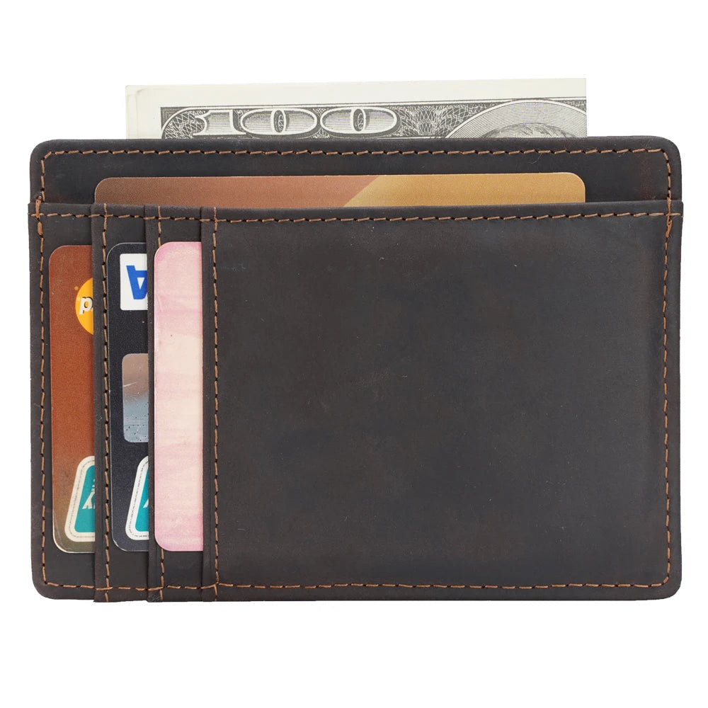 Drop Shipping Credit Card Holder Minimalist Slim RFID Crazy Horse Leather Cardholder Wallet