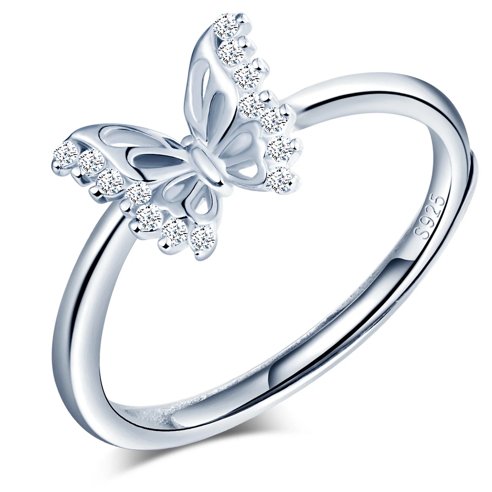 Exquisite 925 Sterling Silver Butterfly Ring Fashion High Ornament Adjustable Opening for Weddings Parties by Joyas Coreanas