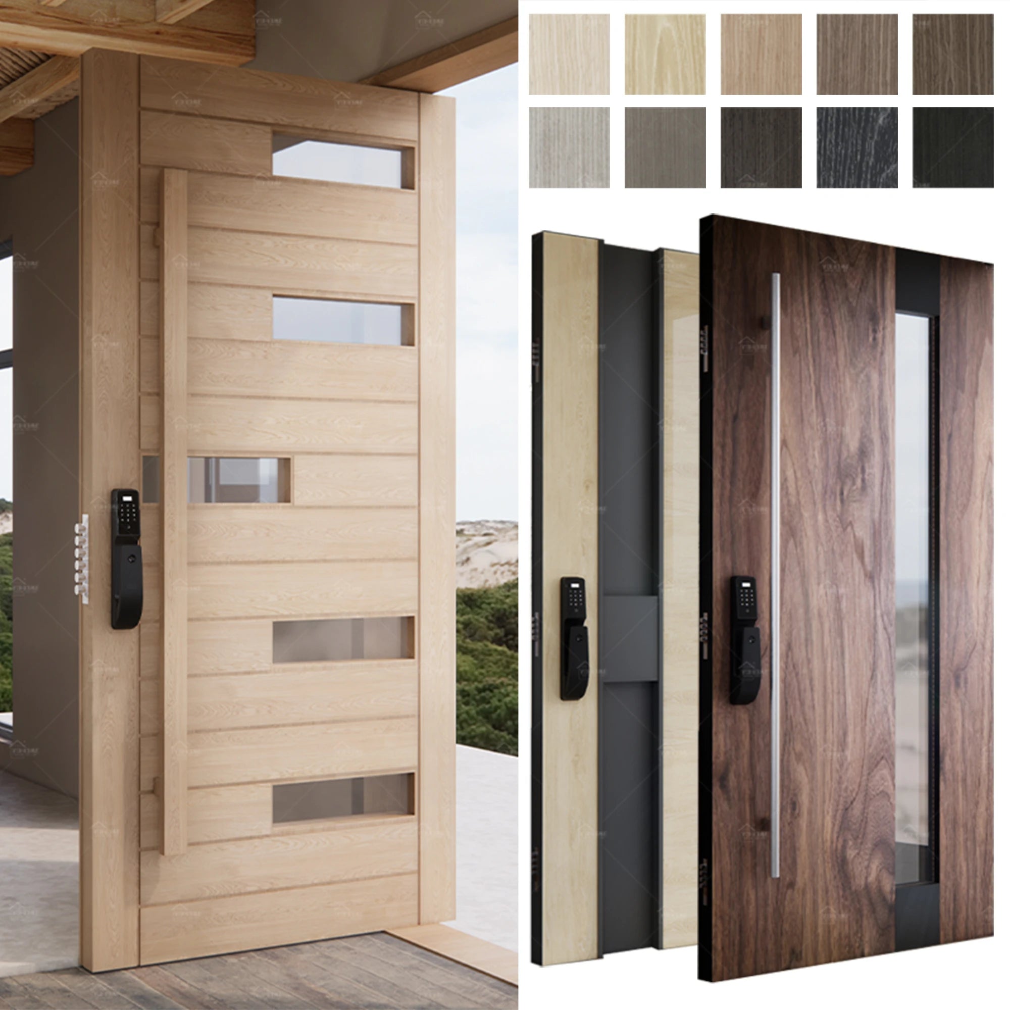 Australia Modern Luxury Main Smart Locks Security Exterior Timber Front Door Hotel Villa Solid Wood External Pivot Door