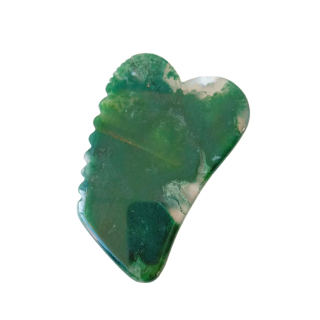 Huiying Best Sale Natural Green Moss Agate Crystal Jagged square Shape Massage Board Tools Gua Sha Board