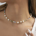 Dainty Semi-precious Gemstone Necklace Natural Stone Baroque Pearl Beaded Clavicle Necklace Glass Rice Beads Jewelry for Women