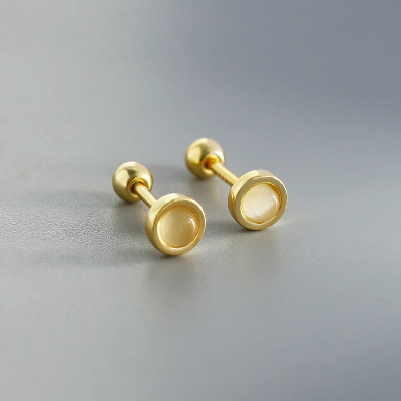 Gold-Plated 925 Sterling Silver Luxury Opal Screw Bead Stud Earrings for Women Trendy Ear Bone Piercing Fine Jewelry Accessories