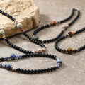 New Fashion Natural Stone Tiger Eye Matte Onyx Blue Sodalite Beads Stainless Steel Clasp Long Necklace Men
