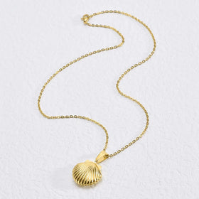 Women's Stainless Steel Photo Shell Locket Pendant Necklace Romantic Gold Plated for Girls