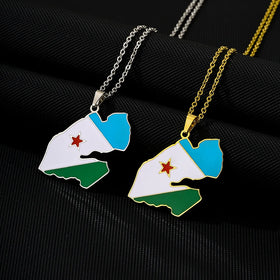 Enamel La Republique De Djibouti Flag Pendant Necklace Stainless Steel 18K Gold Plated Enameled Djibouti Map Chain Necklace