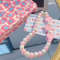 INS Pink Beaded Phone Accessories Shop Design CUTELY Style Pink Heart Phone Chain Phone Charm Strap