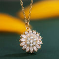 2023 New Gold Plated Titanium Steel Cubic Zirconia Spinning Sunflower Necklace for Mom Girlfriend