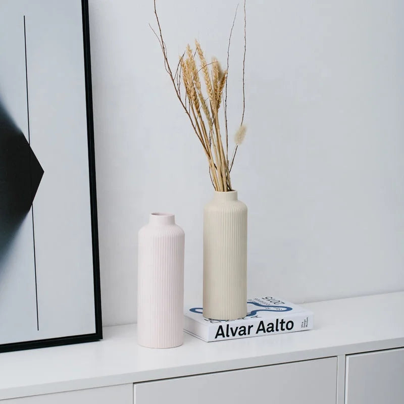 New Porcelain Ceramic Flower Vase Pink Grey Vertical Exquisite Stripe Modern Nordic Design Valentine's Day Home Decor Vase