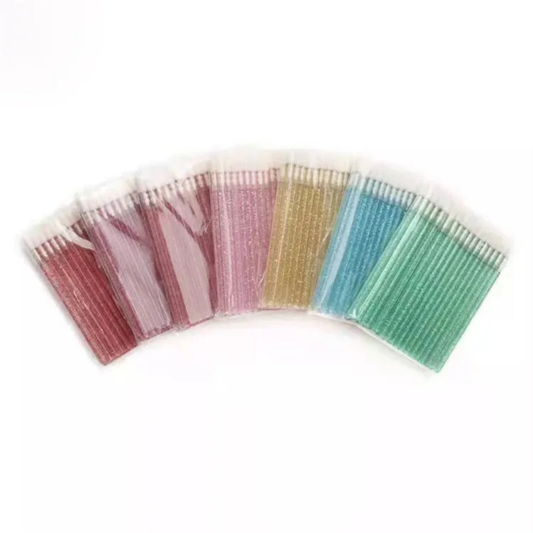 50pcs/bag Disposable Glitter Lip Brushes Wand Mini Eyelash Extension Mascara Makeup Lip Gloss Brush