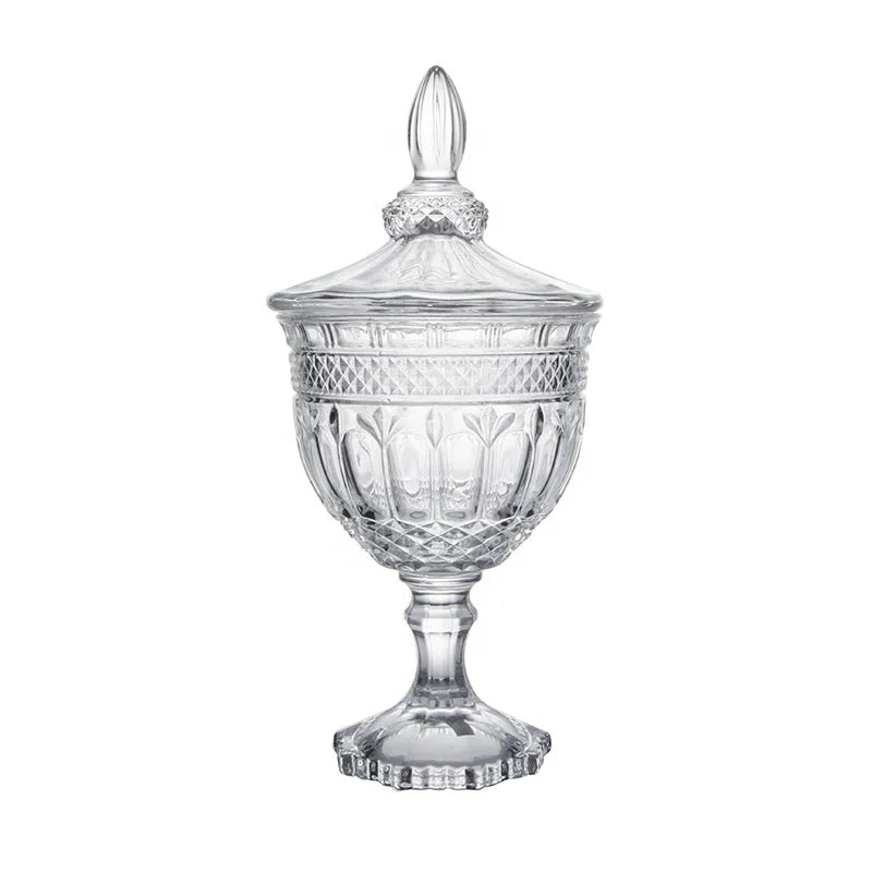 European Candy Jar Royal Crown Relief with Lid Glass Sugar Jar Transparent Dried Fruit Candy Box Living Room Decoration