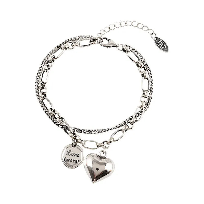 Couple love Letter Double-layer Bracelet Female Ins Niche Design Thai Silver Retro Light Luxury Jewelry