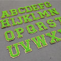 Cheaper Green A-Z Letters Machine Chenille Patches RTS Laser-cut Border Iron on Chenille Patches for Clothing