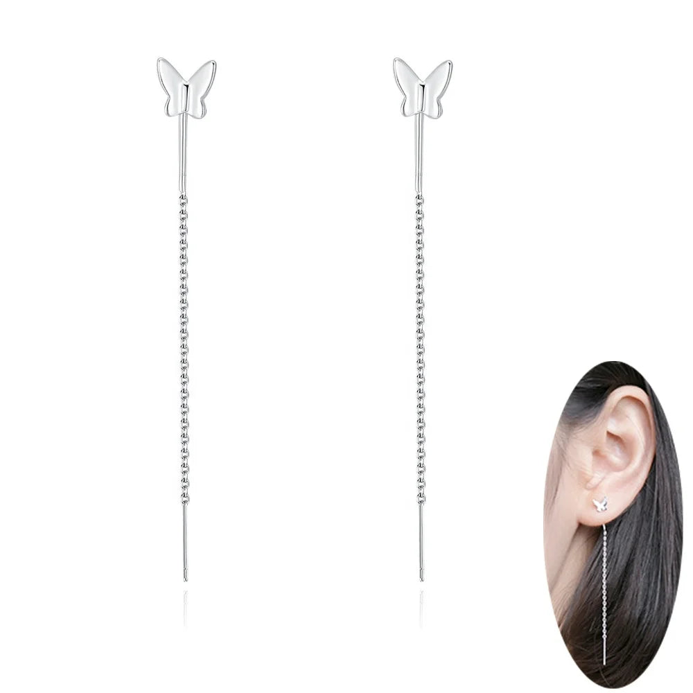Butterfly Threader Earrings Wholesale NEW Small 925 Sterling Silver Earing Women's Decoration Gift Beautiful Designed Earrings