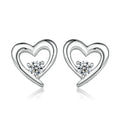 Custom 925 Sterling Silver Zircon Stud Earrings Romantic Heart Rhodium Plated Earrings