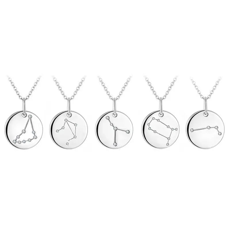 Fashion Jewelry 925 Silver Zodiac Cubic Cz Signs 12 Horoscope Pendant 18K Gold Plated Necklace Sterling Silver