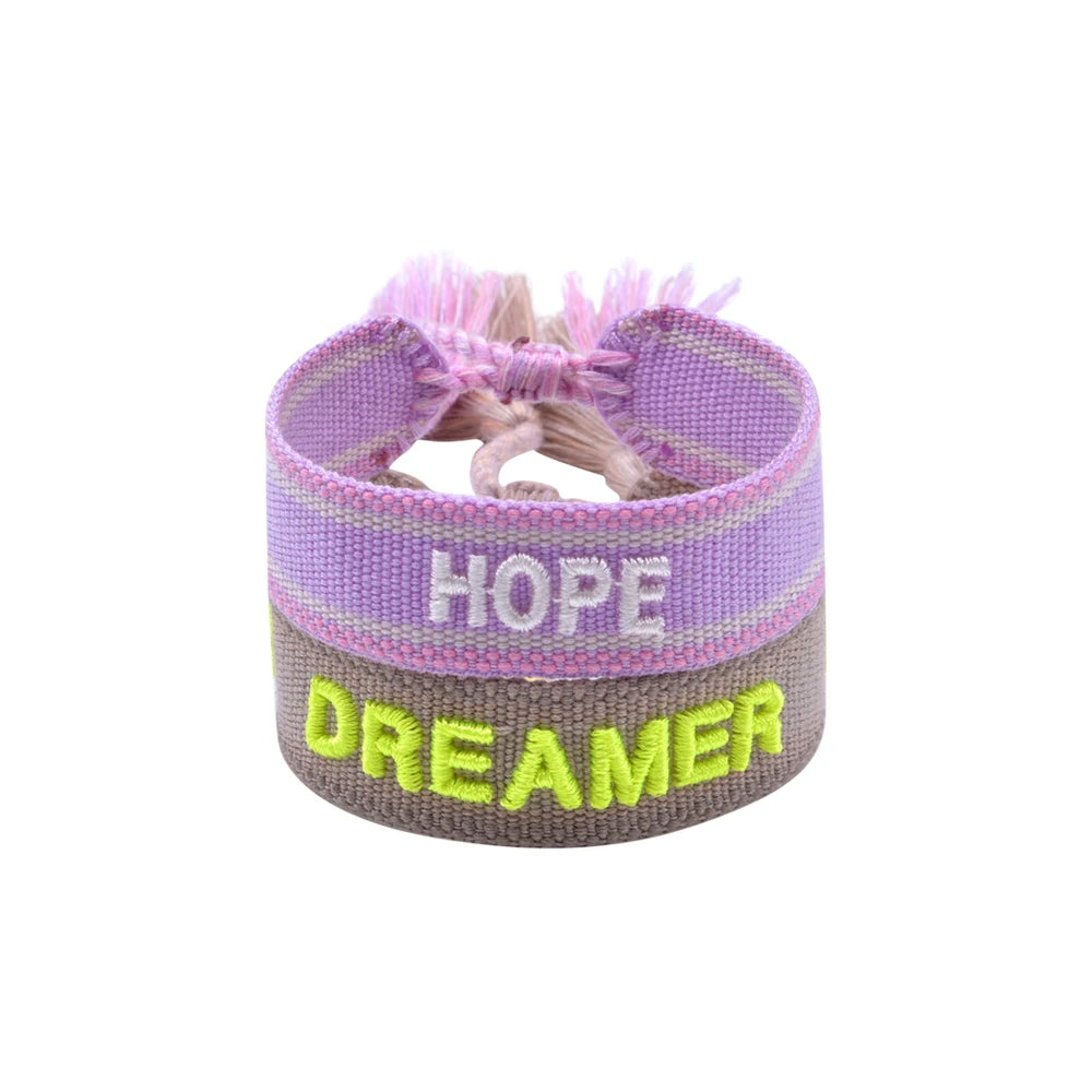 Handmade Cotton Woven Adjustable Friendship Bracelet Customizable Logo Wristband with Words Letters Fine Chain & Link Bracelets