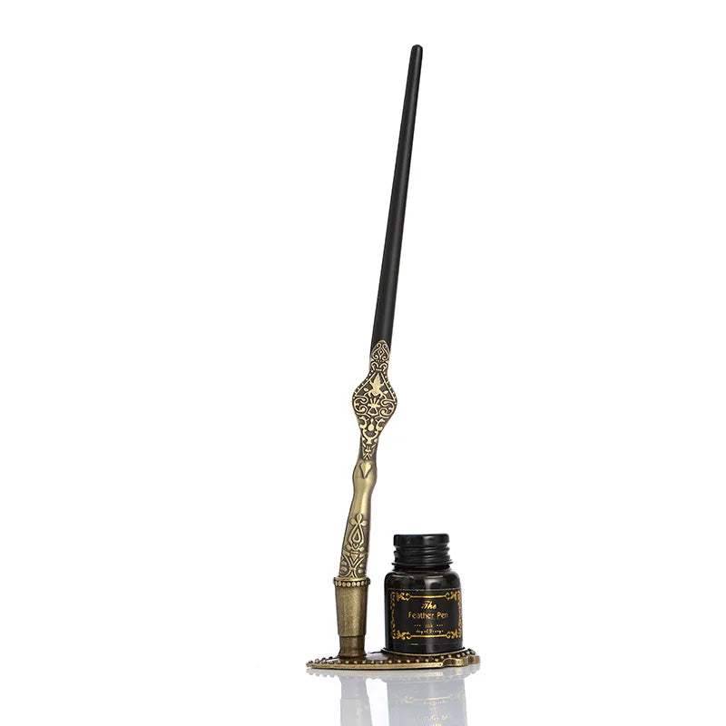Droshipping Retro Classical Fountain Pen European Writing Ink Bottle Set English Calligraphy Stationery Feather with Gift Box
