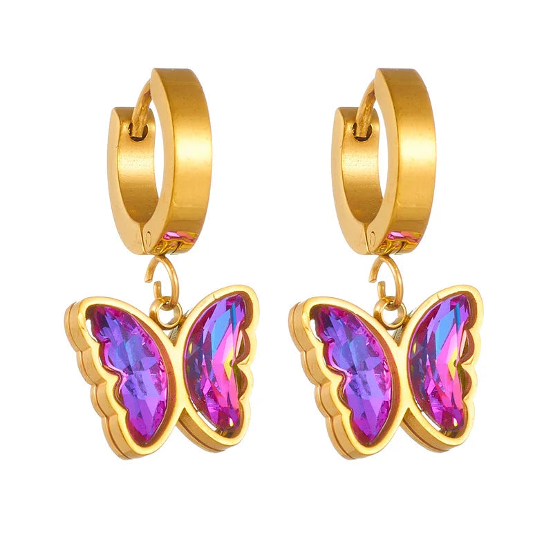 New Arrivals Stainless Steel 18K Gold Plated Butterfly Earrings Bling Cute Diamond Earrings for Women