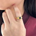 Shiny Black Stone Inlaid Textured Stainless Steel Ring Fashion Men Women Gold Plated Luxury Jewelry Waterproof