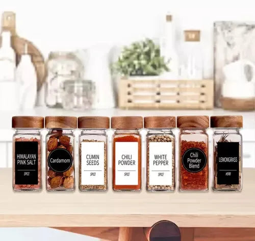 Great Brand Kitchen Accessories Eco-Friendly Home Kitchen Spice Jar Set Glass Acacia Wood Lid 4OZ for Spice Rack with Label